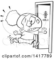 Clipart Of A Cartoon Black And White African American School Girl Running To The Restroom Royalty Free Vector Illustration