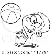 Poster, Art Print Of Cartoon Black And White African American Boy Playing With A Beach Ball In A Swimming Pool