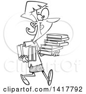 Cartoon Black And White Woman Carrying Books