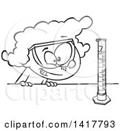 Poster, Art Print Of Cartoon Black And White School Girl Looking At A Science Or Chemistry Cylinder