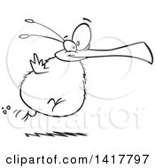 Clipart Of A Cartoon Black And White Chubby Flightless Bird Running Royalty Free Vector Illustration