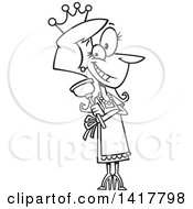 Clipart Of A Cartoon Black And White Woman Wearing A Crown And Holding A Plunger Royalty Free Vector Illustration