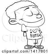 Poster, Art Print Of Cartoon Black And White African American School Boy Wearing An I Love Math Shirt