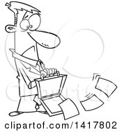 Poster, Art Print Of Cartoon Black And White Businessman Dropping Documents From His Briefcase