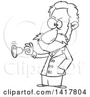 Clipart Of A Cartoon Black And White Physiologist Ivan Pavlov Ringing A Bell Royalty Free Vector Illustration