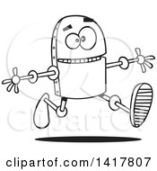 Poster, Art Print Of Cartoon Black And White Happy Robot Running With His Arms Open