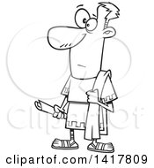 Clipart Of A Cartoon Black And White Greek Senator Man Holding A Scroll Royalty Free Vector Illustration by toonaday
