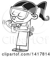 Clipart Of A Cartoon Black And White School Girl Looking At A Smelling A Chemical In Science Class Royalty Free Vector Illustration by toonaday