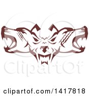 Poster, Art Print Of Retro Brown Wolf Heads Facing Front And To The Sides