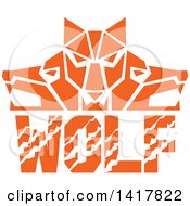 Poster, Art Print Of Retro Orange Wolf Heads Facing Front And To The Sides Over Text