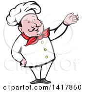 Clipart Of A Retro Cartoon Male French Chef Presenting Royalty Free Vector Illustration