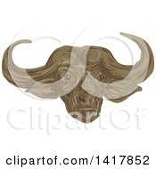 Sketched African Buffalo Or Cape Buffalo Head