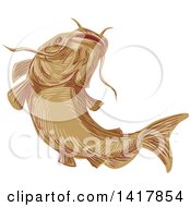 Poster, Art Print Of Sketched Ray-Finned Fish Catfish