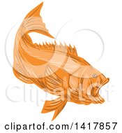 Sketched Orange Largemouth Bass Fish