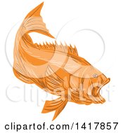 Poster, Art Print Of Sketched Orange Largemouth Bass Fish