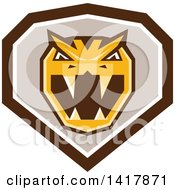 Poster, Art Print Of Retro Horned Viper Snake Head In A Brown White And Taupe Crest