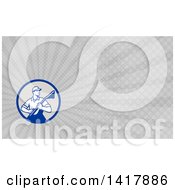 Clipart Of A Retro Male Carpet Cleaner And Gray Rays Background Or Business Card Design Royalty Free Illustration