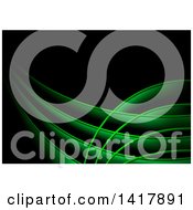 Clipart Of A Background Of Green Swooshes And Waves On Black Royalty Free Vector Illustration