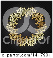 Clipart Of A Fancy Round Golden Frame On Black Diamonds Royalty Free Vector Illustration