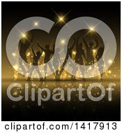 Poster, Art Print Of Background Of Silhouetted Party People Dancing And Gold Flares