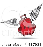 Clipart Of A Red Flying Suitcase Royalty Free Vector Illustration