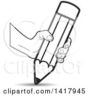 Clipart Of A Hand Writing With A Big Pencil Royalty Free Vector Illustration