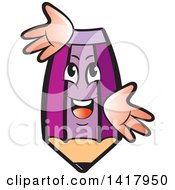 Clipart Of A Purple Pencil Character Royalty Free Vector Illustration