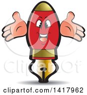 Clipart Of A Red Fountain Pen Character Royalty Free Vector Illustration