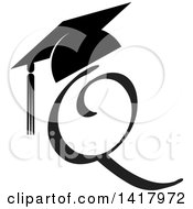 Clipart Of A Black Letter Q With A Graduation Cap Royalty Free Vector Illustration