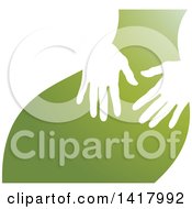 Clipart Of White Silhouetted Masseuse Hands Over A Green Back Royalty Free Vector Illustration