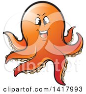 Clipart Of A Happy Orange Octopus Royalty Free Vector Illustration by Lal Perera