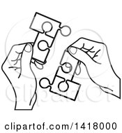 Poster, Art Print Of Lineart Hands Holding Connected Jigsaw Puzzle Pieces