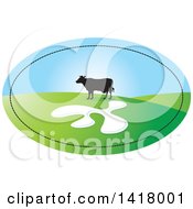 Poster, Art Print Of Silhouetted Cow In A Hilly Pasture In An Oval