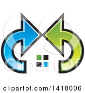 Clipart Of A House Framed With Green And Blue Arrows Royalty Free Vector Illustration