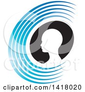 Poster, Art Print Of Silhouetted Head In A Black Oval Within An Abstract Blue Letter C