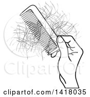 Poster, Art Print Of Black And White Hand Holding A Comb With Hair