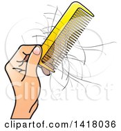 Clipart Of A Hand Holding A Yellow Comb With Hair Royalty Free Vector Illustration