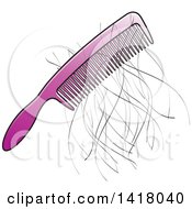 Clipart Of A Purple Comb With Hair Royalty Free Vector Illustration