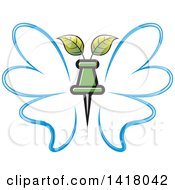 Poster, Art Print Of Blue Butterfly With A Pin And Leaves