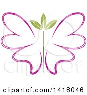 Clipart Of A Purple Butterfly With Green Leaves Royalty Free Vector Illustration by Lal Perera