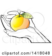 Poster, Art Print Of Lineart Hands Holding A Colored Orange