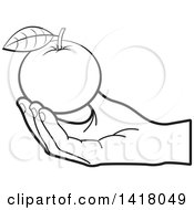 Clipart Of A Lineart Hand Holding An Orange Royalty Free Vector Illustration by Lal Perera