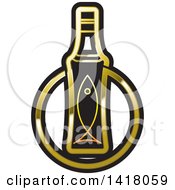 Clipart Of A Black And Gold Beer Bottle And Fish Design Royalty Free Vector Illustration by Lal Perera