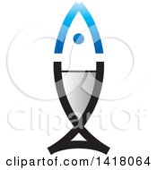 Clipart Of A Black And Blue Fish Icon Cup Royalty Free Vector Illustration
