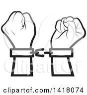 Poster, Art Print Of Lineart Cuffed And Fisted Hands Breaking Apart