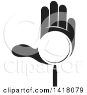 Clipart Of A Magnifying Glass Over A Hand Royalty Free Vector Illustration