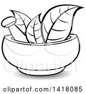 Poster, Art Print Of Lineart Mortar And Pestle With Leaves