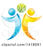Poster, Art Print Of Tennis Ball With Blue And Orange People