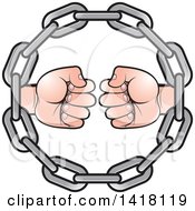 Clipart Of A Frame Of Chains And Fisted Hands Royalty Free Vector Illustration by Lal Perera