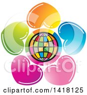 Poster, Art Print Of Circle Of Colorful Hearts Around A Globe